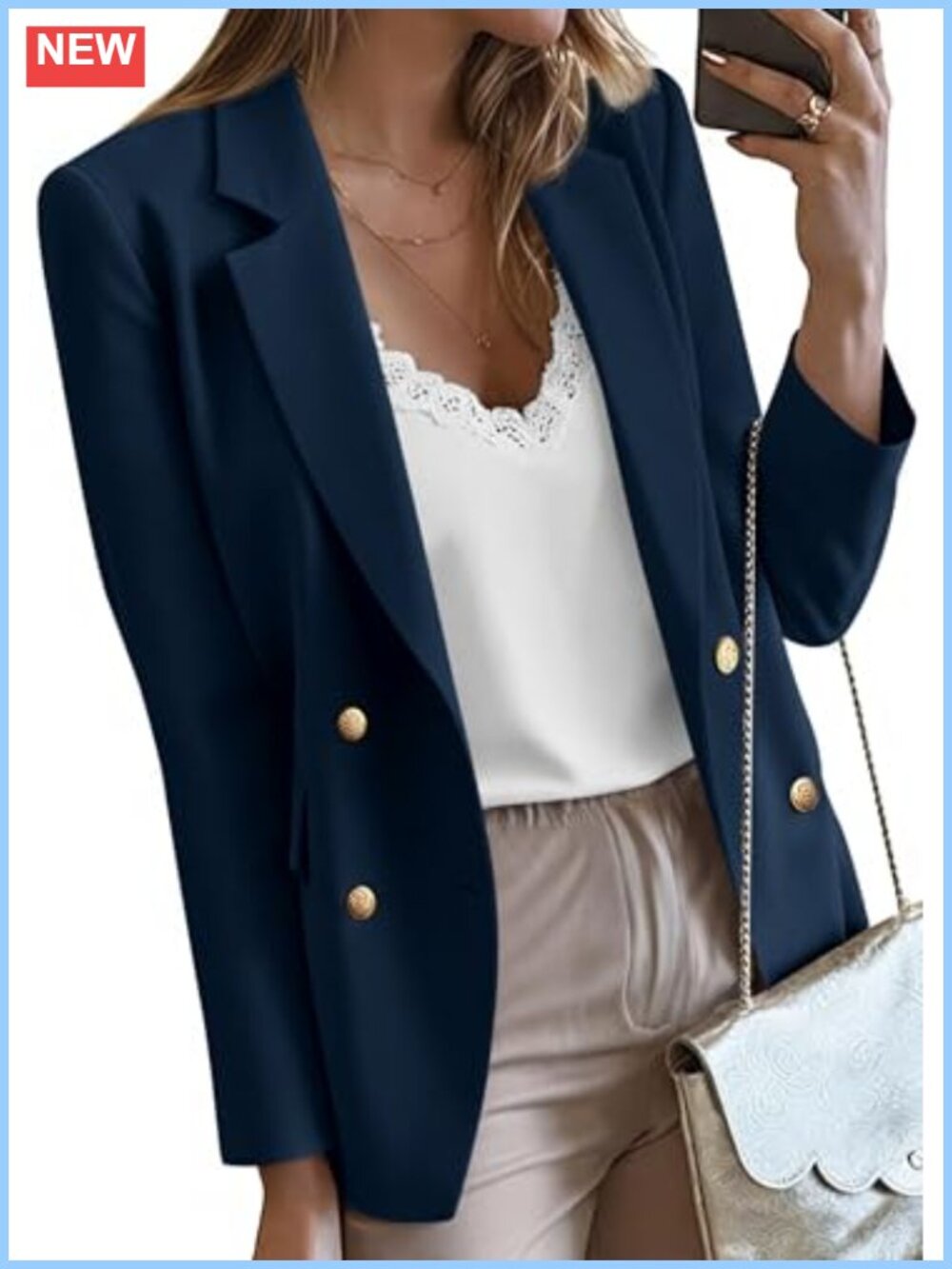 Double Breasted Blazer Notch Lapel 100% Polyester Women Business Casual